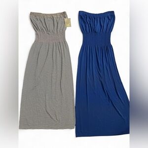 Lark & Ro Blue and Striped Maxi Dress Set